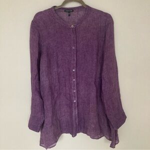 Eileen Fischer Button Up Shirt Linen Tunic Light Weight XL Purple